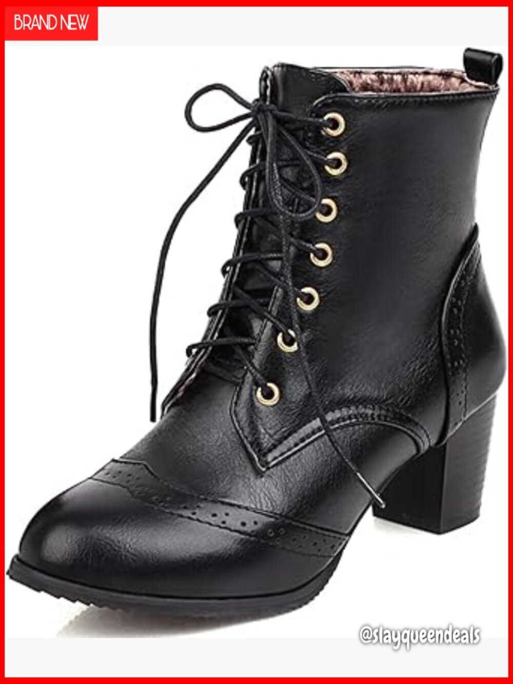 Chunky Block Heel Ankle Boots Lace Up Round Toe Women's Shoes